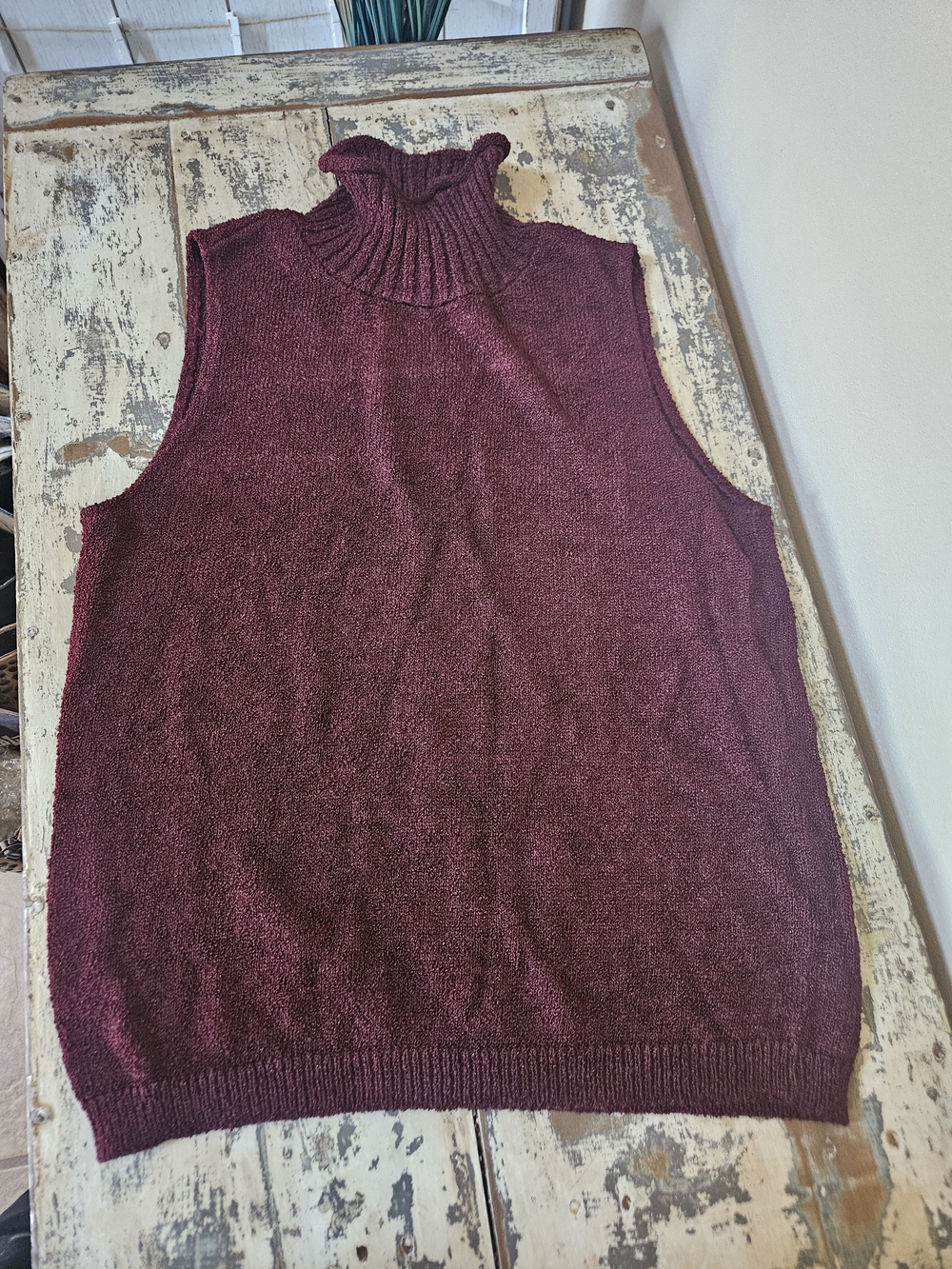 Women's Burgundy Sleeveless Turtleneck Sweater